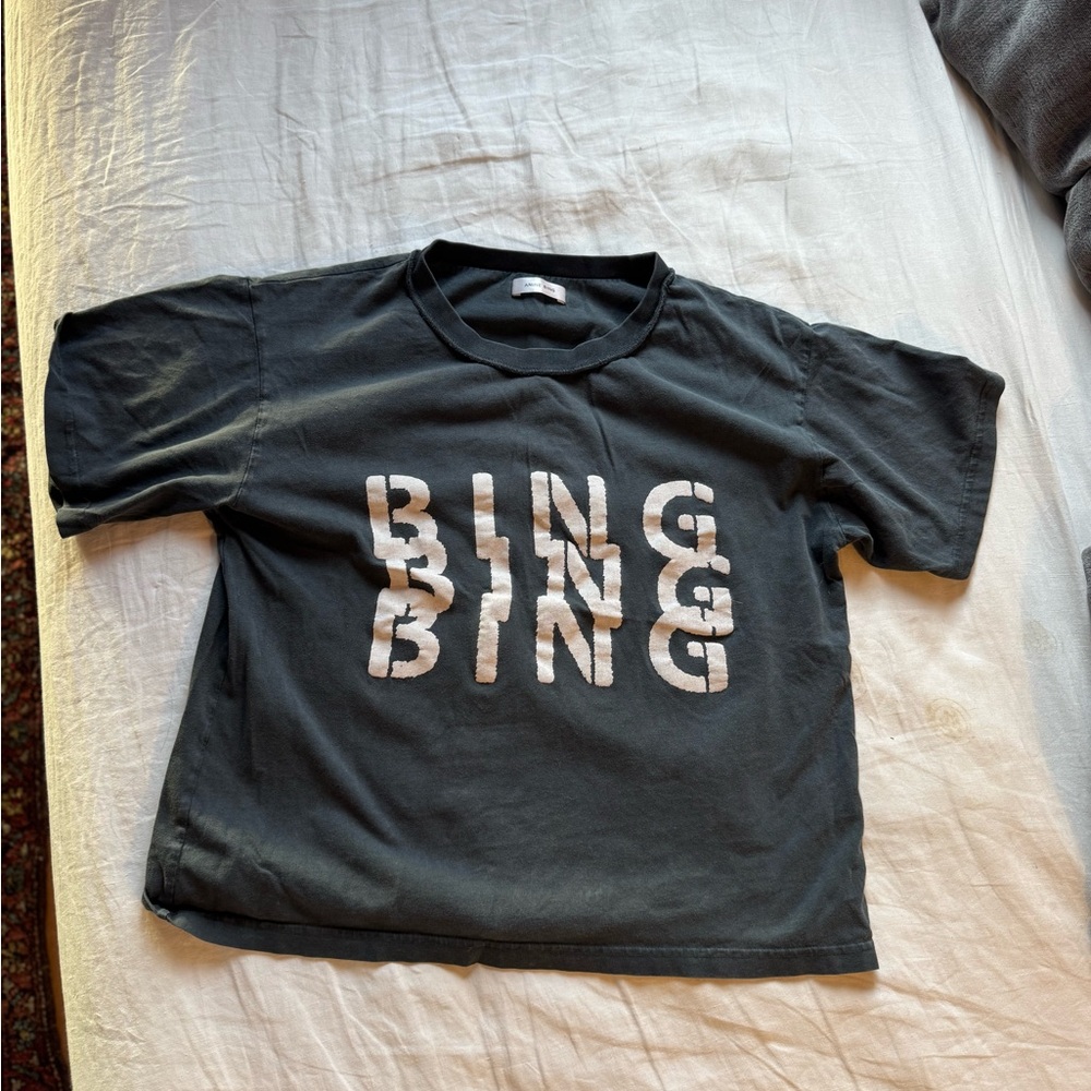 Anine Bing Black Tee with White Stacked 'BING' Graphic